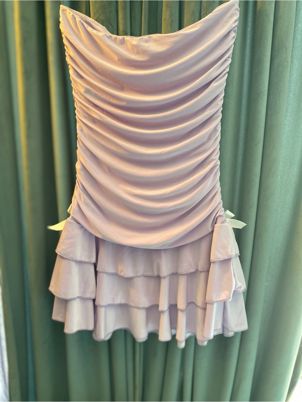 Lavender Ruffle Draped Strapless Dress - Picture 7 of 8